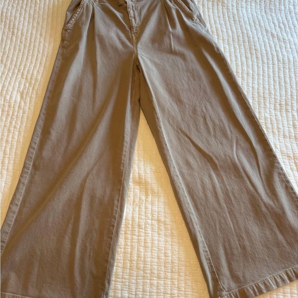 Wide Leg Cotton Pants in Tan/khaki